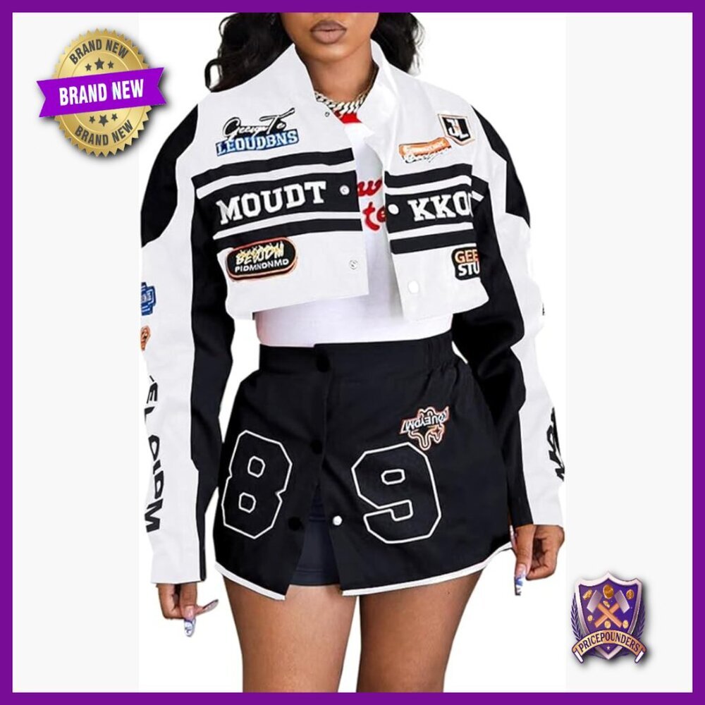Long Sleeve Crop Jacket Mini Skirt Set Y2K Streetwear Two-Piece Outfit